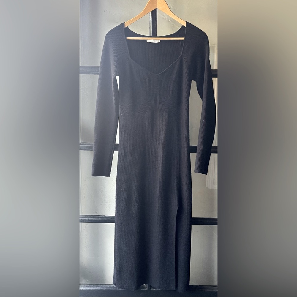 Oak + Fort Black Knit Long Sleeve Dress